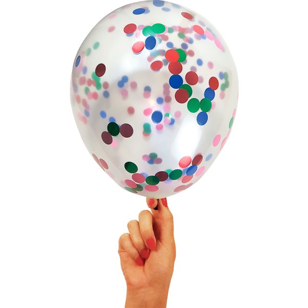 Ballon med konfetti, multifarvet, 30 cm, 5 stk.