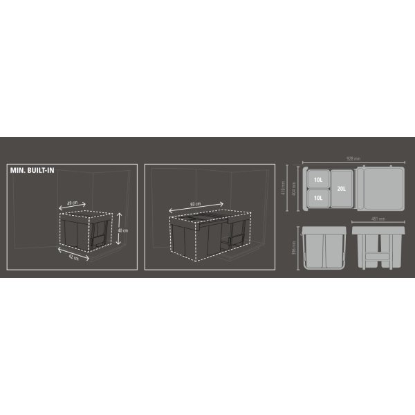 Brabantia Sort&Go, inbyggd, 10+10+20 L, grå/grön