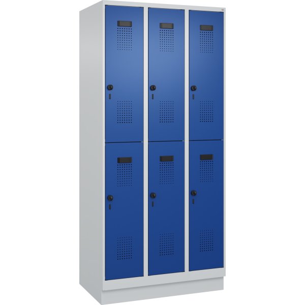 CP garderobeskab, 3x2 rum, Sokkel,Hængelås,Grå/Blå