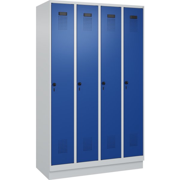 CP garderobeskab, 4x1 rum, Sokkel,Hængelås,Grå/Blå