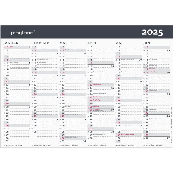 Mayland 2025 Moderne kontorkalender, A5