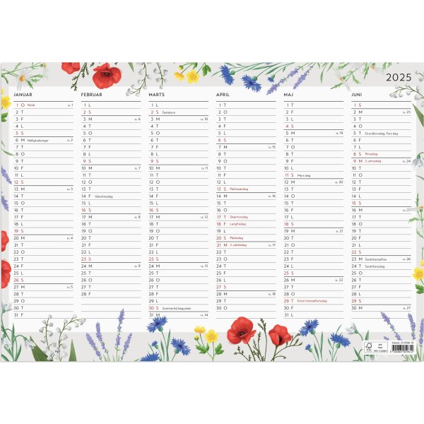 Mayland 2025 Vægkalender, blomster, A3