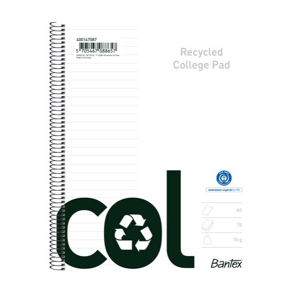 Bantex Recycled Col Kollegieblok | A5+ | Linjeret