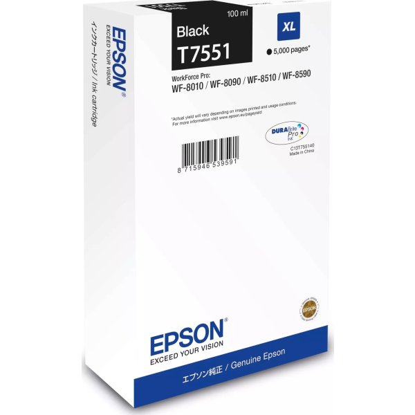 Epson T7551 XL Blækpatron, sort, 5000 sider