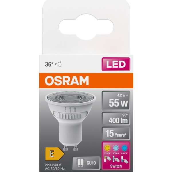 Osram LED Spotpære klar GU10, 4,2W=55W