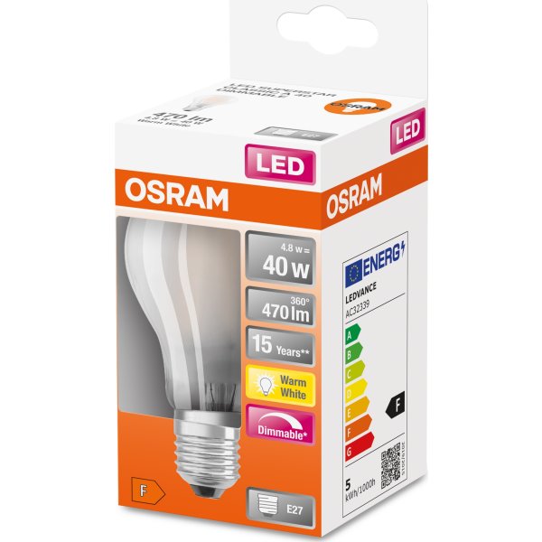 Osram Retro LED Standardpære mat E27, 5W=40W, dæmp