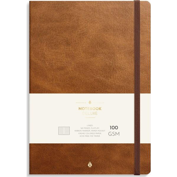 Burde Deluxe Notesbog, B5, linjeret, brown