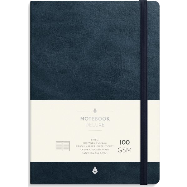 Burde Deluxe Notesbog, A5, linjeret, blue