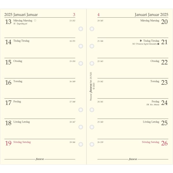 Filofax 2025 Refill | Personal | 2 uger pr. opslag