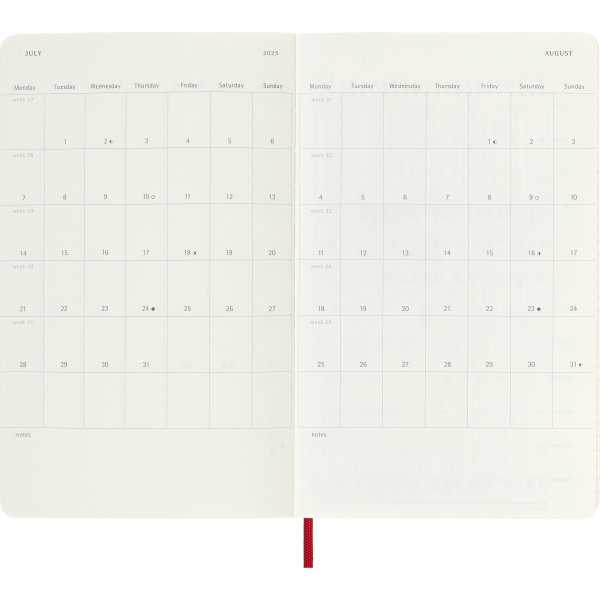 Moleskine 2025 Kalender | S | Uge | L | Rød