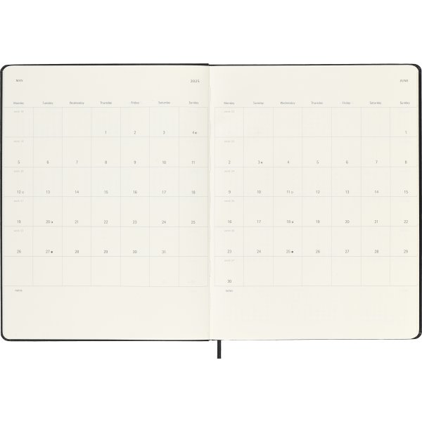 Moleskine 2025 Kalender | H | Uge | XL | Sort