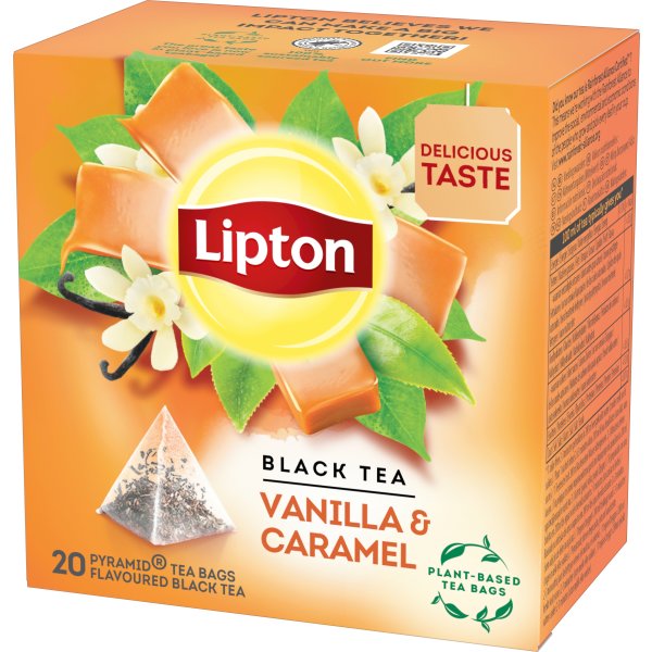 Lipton Sort te m. vanilje/karamel, 20 breve