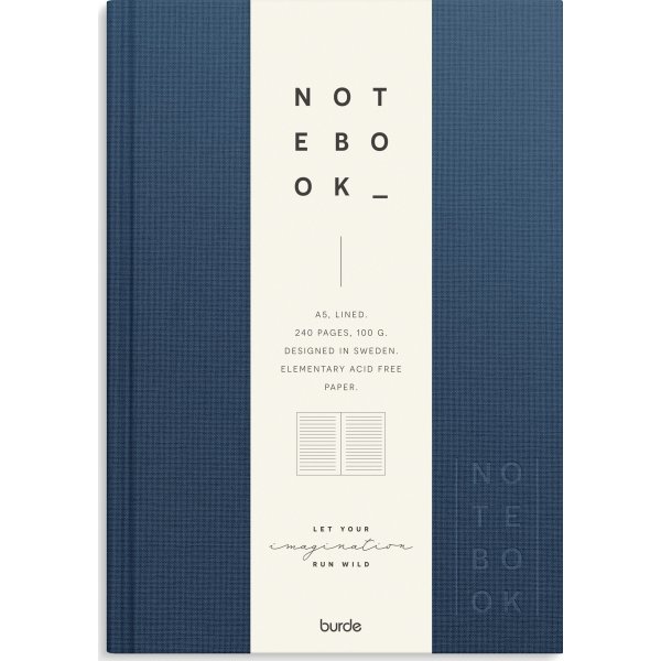 Burde Notesbog, tekstil, A5, linjeret, dark blue