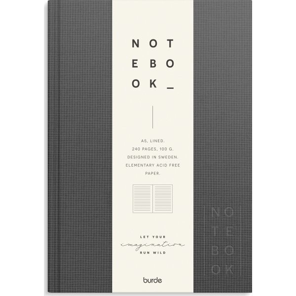 Burde Notesbog, tekstil, A5, linjeret, dark grey