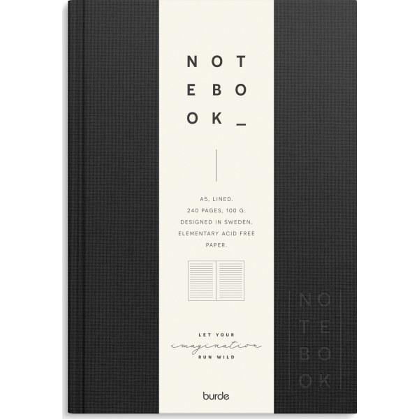 Burde Notesbog, tekstil, A5, linjeret, black