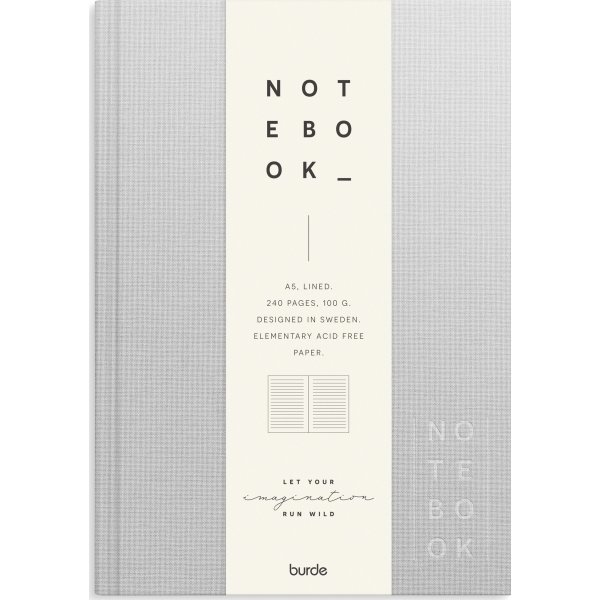 Burde Notesbog, tekstil, A5, linjeret, light grey