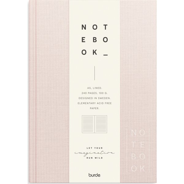 Burde Notesbog, tekstil, A5, linjeret, pink
