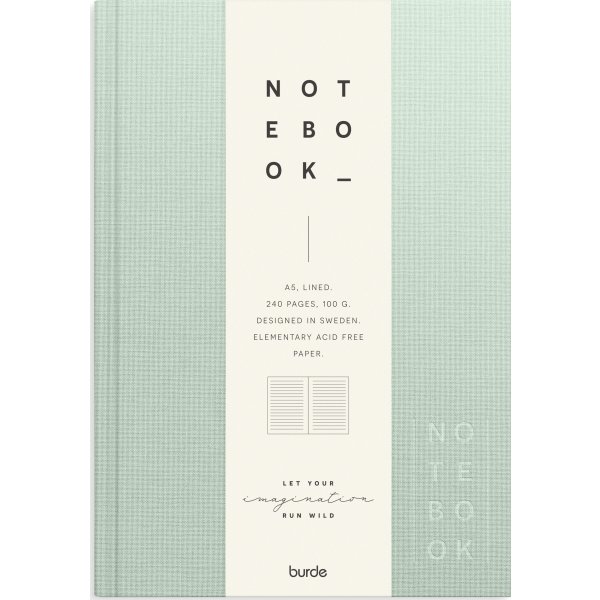 Burde Notesbog, tekstil, A5, linjeret, green