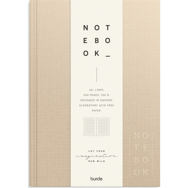 Burde Notesbog, tekstil, A5, linjeret, beige