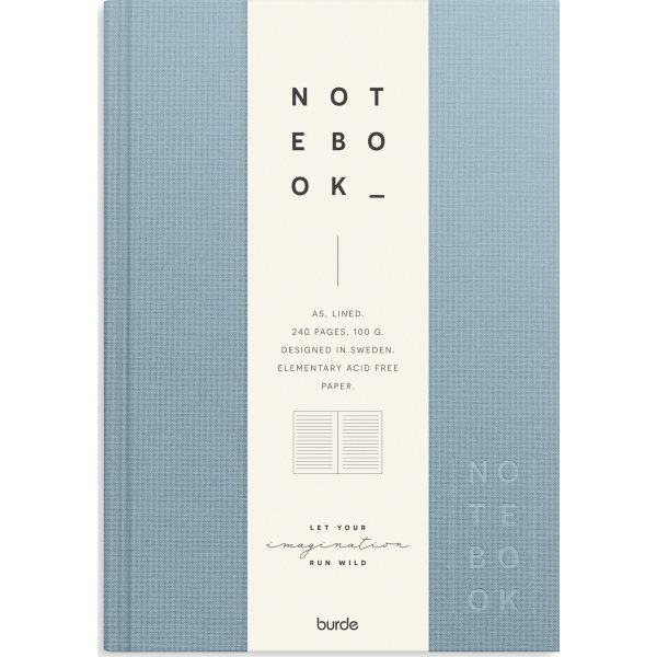 Burde Notesbog, tekstil, A5, linjeret, light blue
