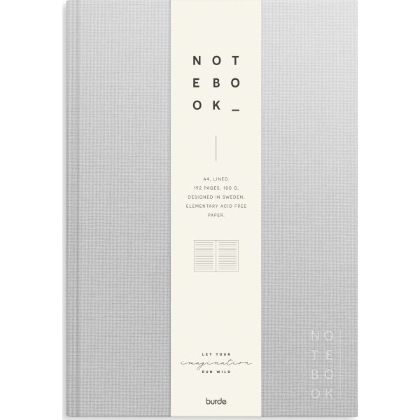 Burde Notesbog, tekstil, A4, linjeret, light grey