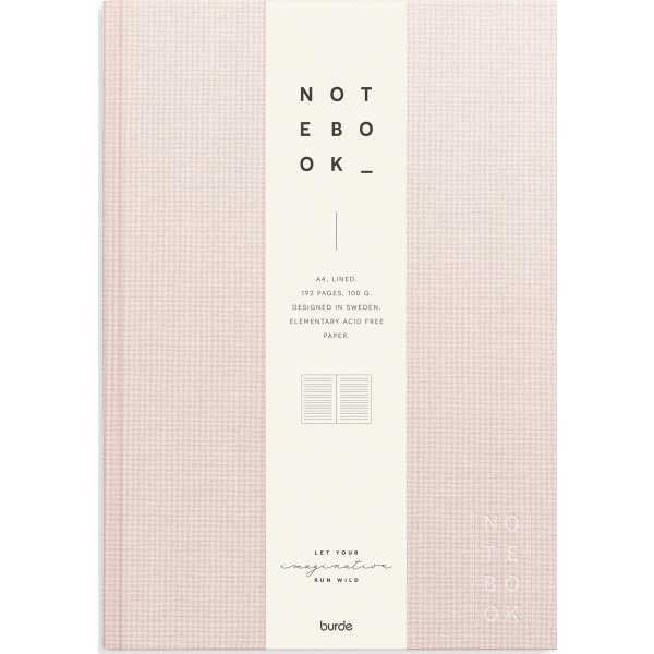 Burde Notesbog, tekstil, A4, linjeret, pink