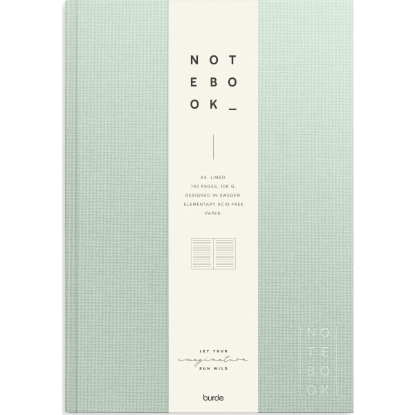 Burde Notesbog, tekstil, A4, linjeret, green