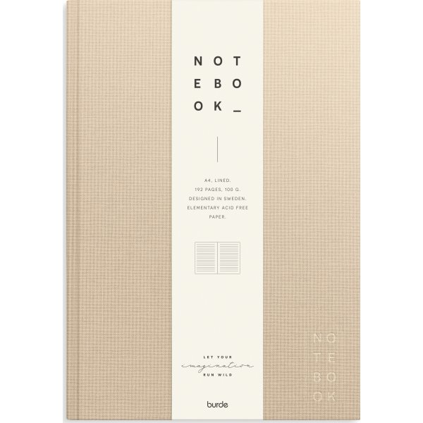 Burde Notesbog, tekstil, A4, linjeret, beige