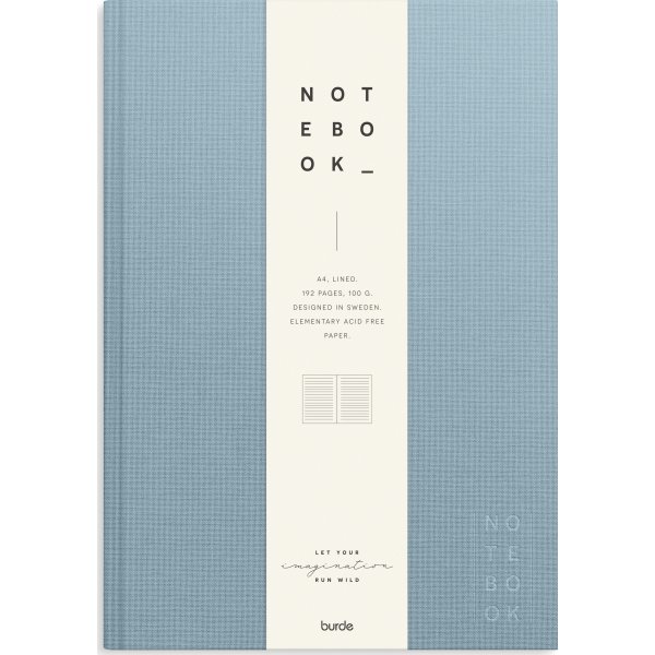Burde Notesbog, tekstil, A4, linjeret, blue