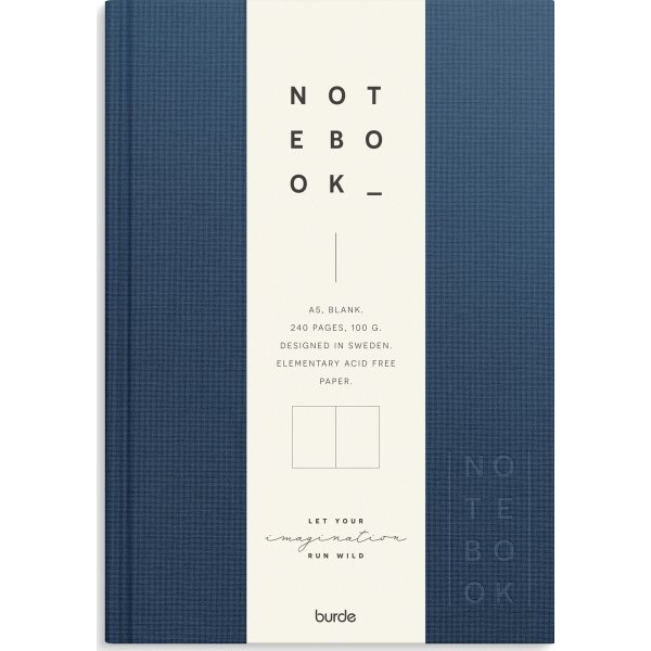 Burde Notesbog, tekstil, A5, blank, dark blue