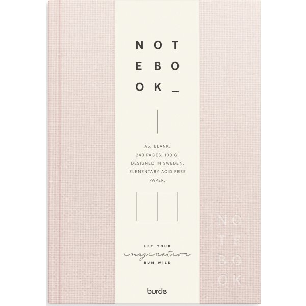Burde Notesbog, tekstil, A5, blank, pink
