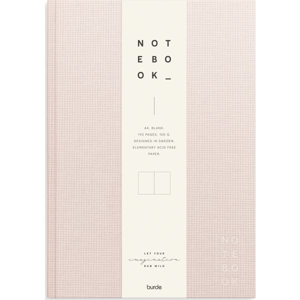 Burde Notesbog, tekstil, A4, blank, pink