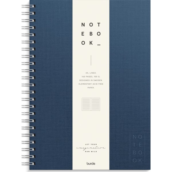 Burde Notesbog, tekstil, A4, linjeret, dark blue