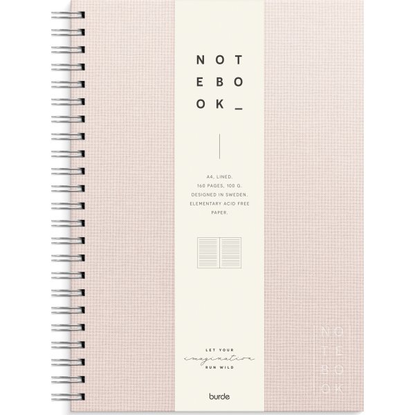 Burde Notesbog, tekstil, A4, linjeret, pink