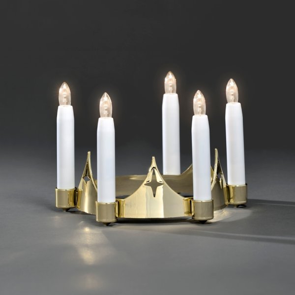 Luciakrone, 5 LED lys, Guld