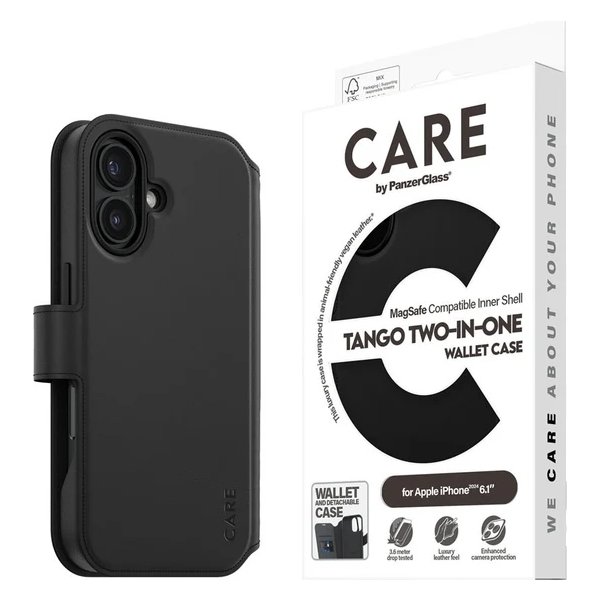 CARE iPhone 16 Case to i en cover m. pung, sort