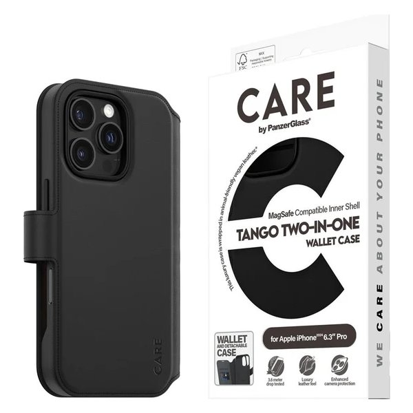 CARE iPhone 16 Pro to i en cover m. pung, sort