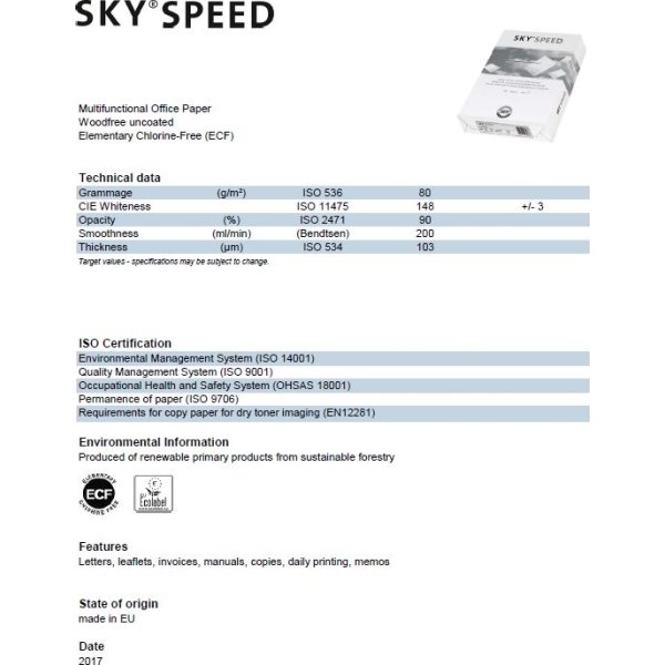 Sky Speed kopipapir A4/80g/500 ark