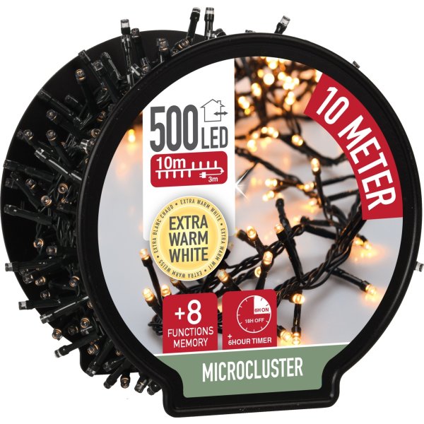 Lyskæde m/kabelrulle 500 Mikro LED, 10M, varm hvid