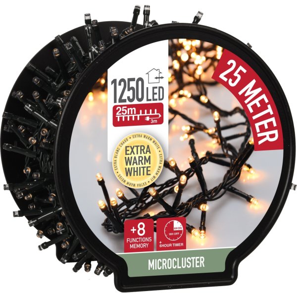 Lyskæde m/kabelrulle 1250 Mikro LED 25M, varm hvid