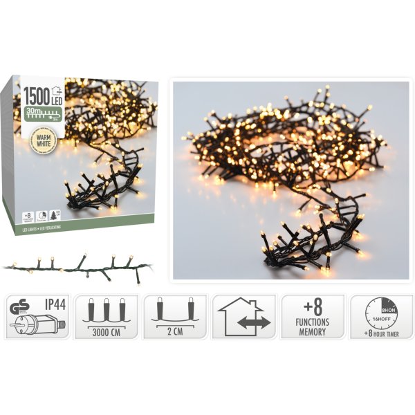 Cluster Lyskæde m/1500 Mikro LED, 30M, varm hvid