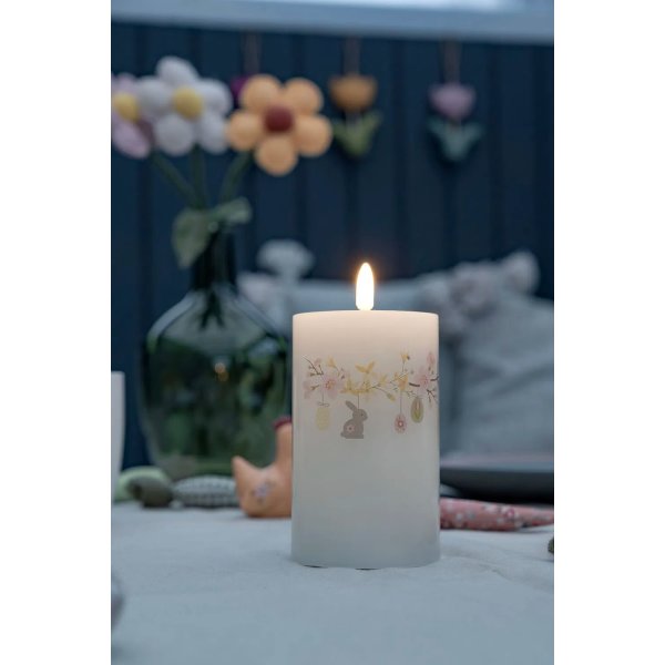 LED-Lys m. Påskemotiver H12,5 x Ø7,5 cm, hvid