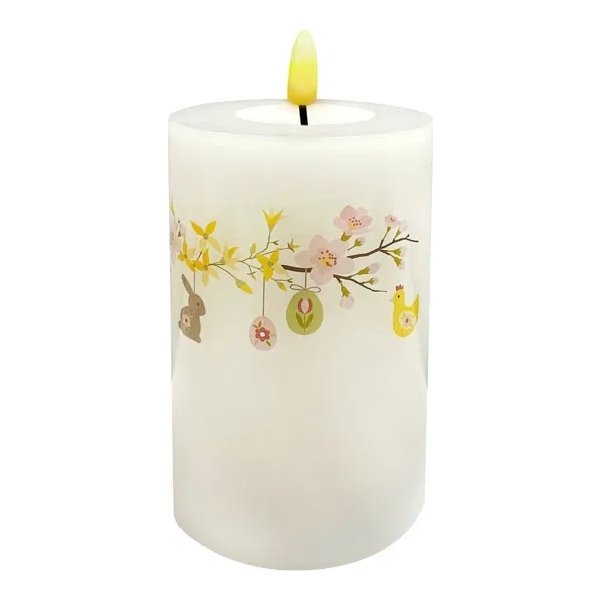 LED-Lys m. Påskemotiver H12,5 x Ø7,5 cm, hvid