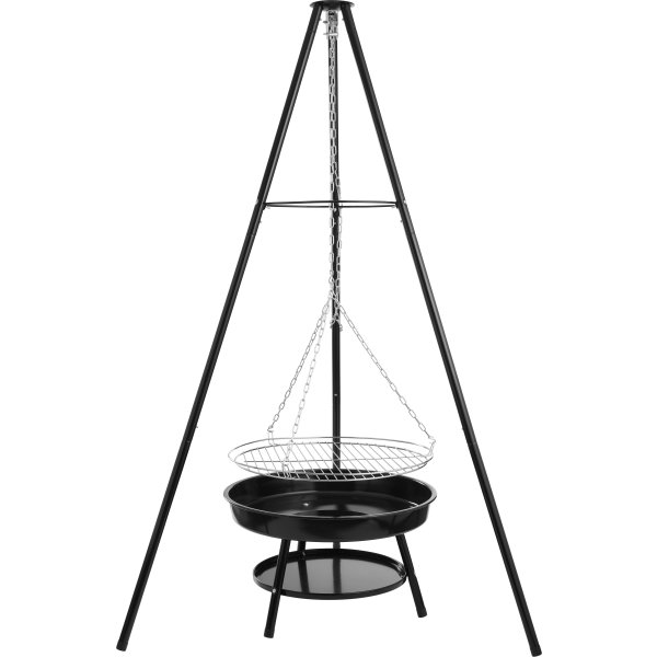 Dangrill tripod bålsted med bålfad og rist, sort