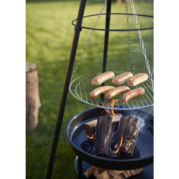Dangrill tripod bålsted med bålfad og rist, sort