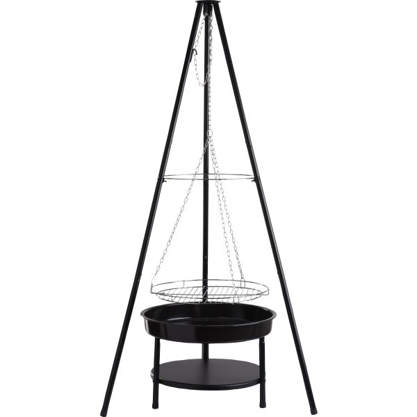 Dangrill tripod bålsted med bålfad og rist, sort