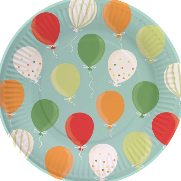 Engangstallerken, balloner, Ø23cm, 8 stk.