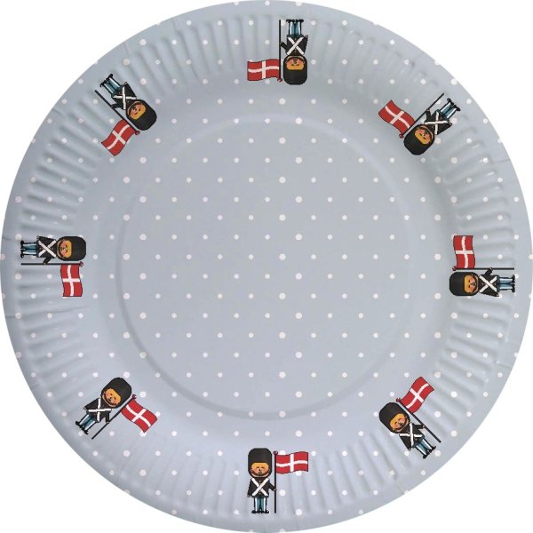 Engangstallerken, garder med flag, Ø18cm, 8 stk.