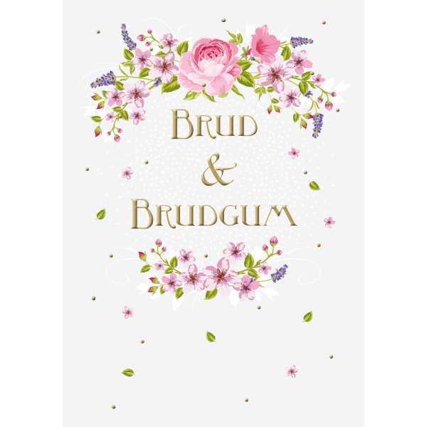 Kort m. kuvert, bryllup blomster, 16,5x11,5 cm.