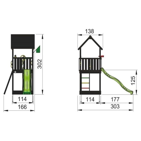 Jungle Gym Club legetårn m/grøn rutsjebane, sort